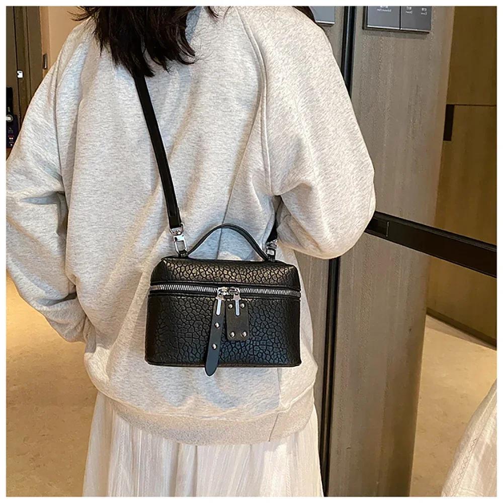 Senior Sense Litchi Leather Mini Square Bag Women's 2025 Summer New Fashion Crossbody Bag Korean Style Portable Popular Shoulder Handbag