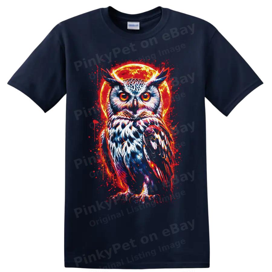 Owl T Shirt Neon Moon Gothic Bird Graphic Art Wildlife Night Sky Tee Cool Gift