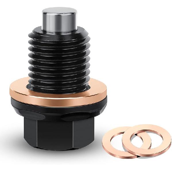 M14 x 1.5 Magnetic Oil Drain Plug T6 Aviation Aluminum with Red Copper Crush Washer Gasket Compatible with Ford GM Hyundai KIA and More Select Models