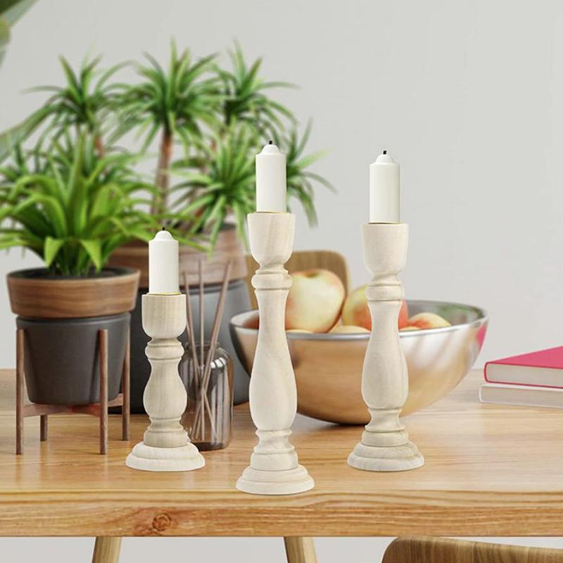 Wooden Candlesticks Unfinished Wood Candle Holder Pillar Taper Candle Stands For Wedding Party Birthday Home Table Decoration