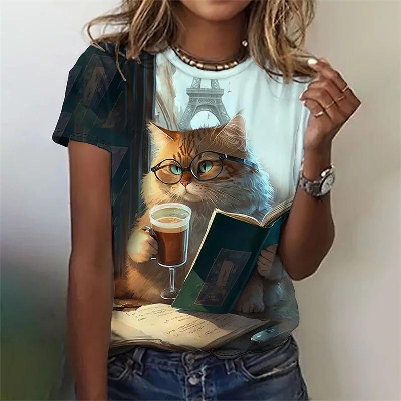 

3D Printed Artistic Cat TShirt for Women Plus Size Casual Short Sleeves Loose T Shirts ONeck Tops Funny Animal Pet Pattern Tees S