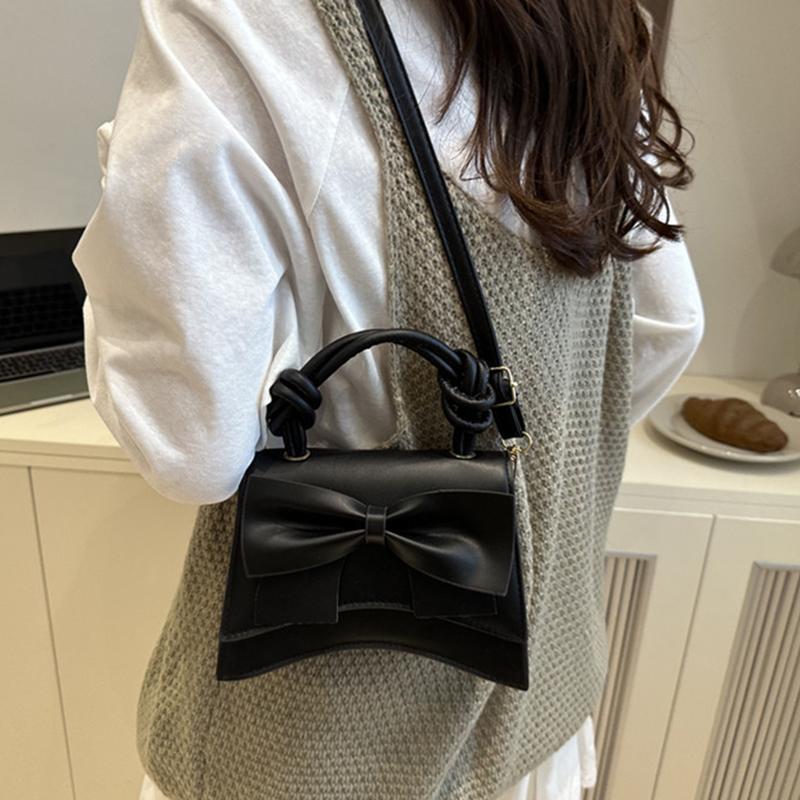 PU Solid Color Bow Casual Tote Large Capacity Commuting High Quality Women's Bags Winter New Versatile Crossbody Bags
