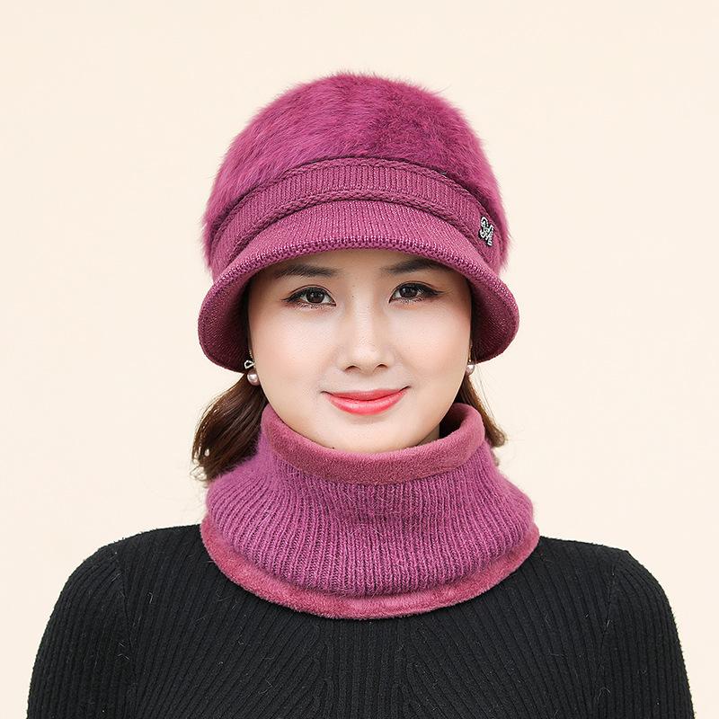 New Arrival Elderly Women's Hat Plush Lining Warm Short Brim Beret, Mother Grandma Knitted Hat