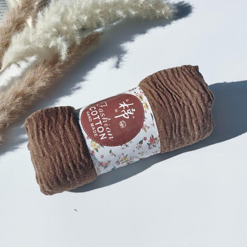 62-122 Colors Crinkle Cotton Underscarf Pleated Pompom Plain Hijab With Tassels Islamic Turban Warp