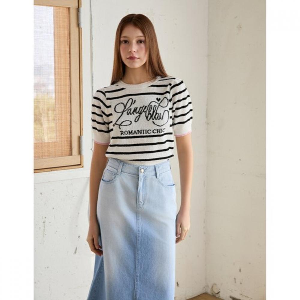 Egoist Volume Boucle Lettering Short Sleeve Knit  Es2okh02 