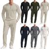 Men  Trend  Fashion  Leisure  Round Neck  Button  Upper Garment  Trousers  Set