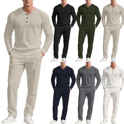 Men  Trend  Fashion  Leisure  Round Neck  Button  Upper Garment  Trousers  Set