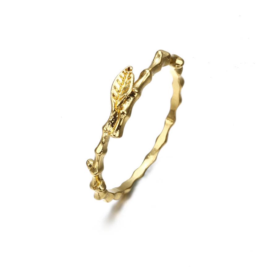 18K Gold Leaf-Shaped Ring: Creative European and American Women's Fashion Jewelry