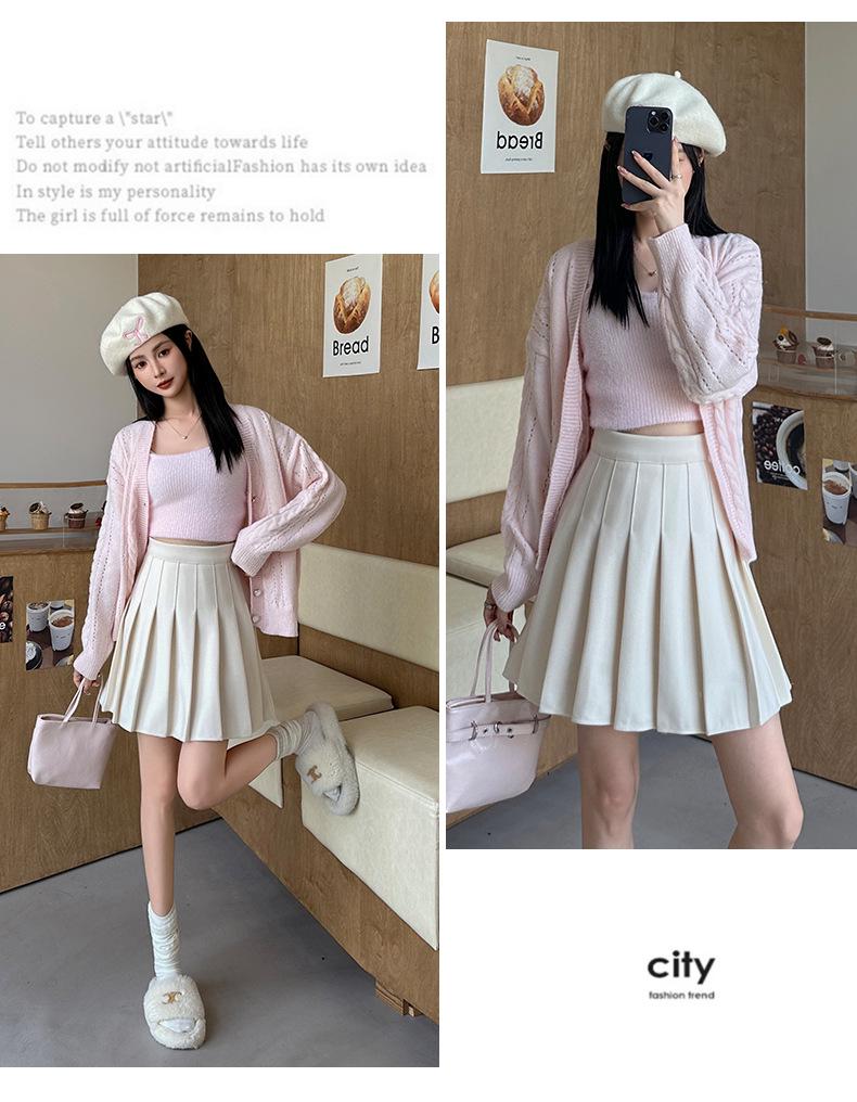 High Waist Slimming Wool Blend Pleated A-Line Skirt - Petite to Plus Size, Autumn/Winter, College JK Style, Extended Midi Length.