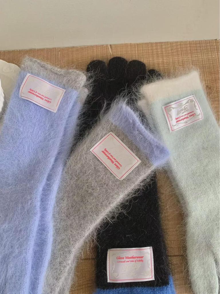 Women's Korean Style Colorblock Wool Long Gloves - Warm, Windproof, Five-Finger Design for Winter Cycling
