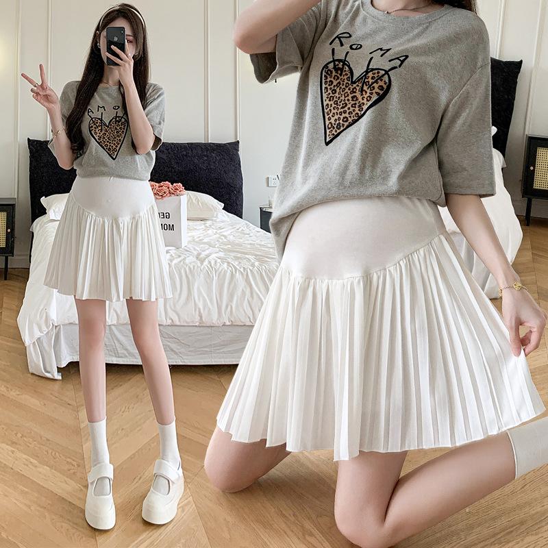 Maternity High Waist Pleated A-line Skirt - White Summer Fashion Large