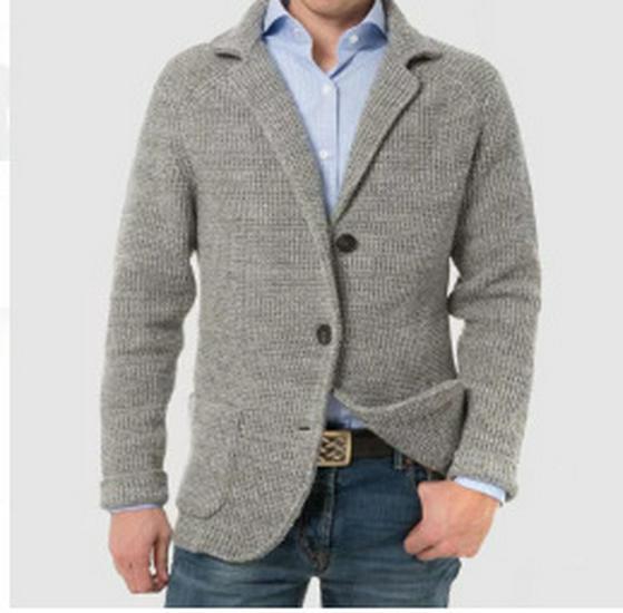 Men's Casual Long Sleeve Solid Color Knitted Cardigan - European & American Fashion