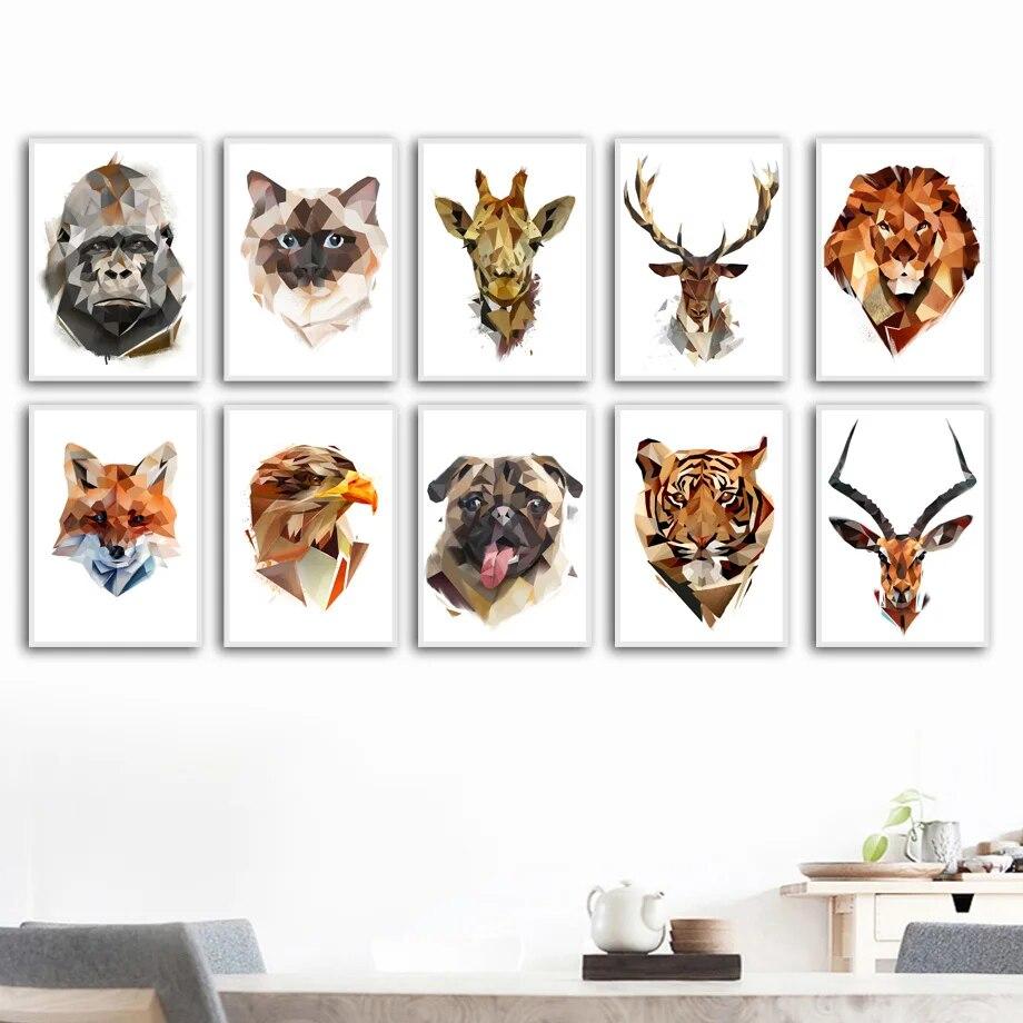 

Абстрактная лиса, лев, жираф, олень, антилопа, скандинавские постеры и принты, настенная живопись, настенная картина с изображением животных