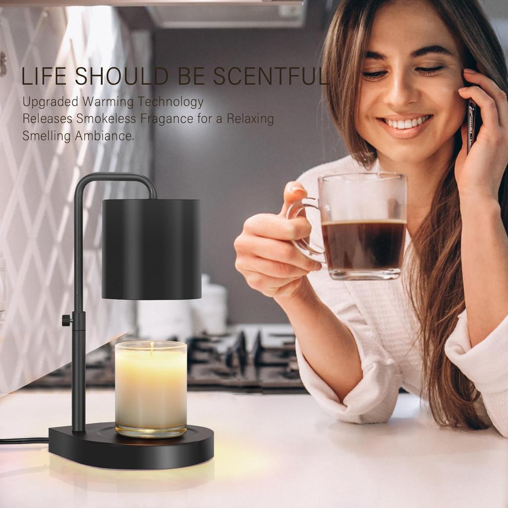 Candle Warmer Lamp Adjustable Height Dimmable with Timer Large Jar Candles Compatible - No Flame Scented Wax Warmer with 2 Bulbs - Mothers Day Gift -