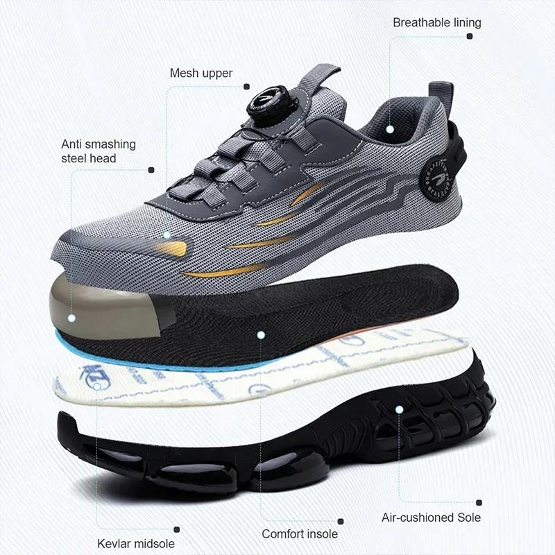 Rotating Button  Safety Shoes Men Anti-smash Anti-puncture Work Shoes Fashion Men Sport Shoes Security Protective Boots Men