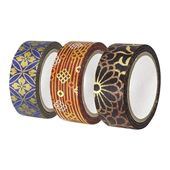 Kamiiso Sansho Japanese Masking Tape Washi Kimono Beauty 3 Volumes (Choyang, Cloisonn Stripes, Cloisonn) Set Width 15mm x 7m Roll GR-0520