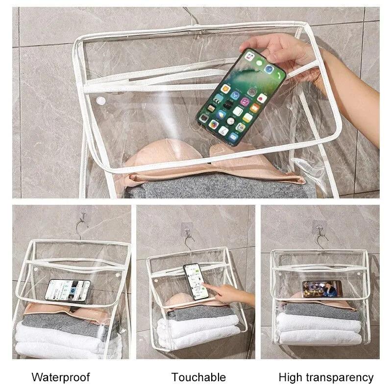 Waterproof Hanging Bathroom Bag Mobile Phone Clothing Storage Bag Cosmetic Storage Bag Transparent Wash Bag
