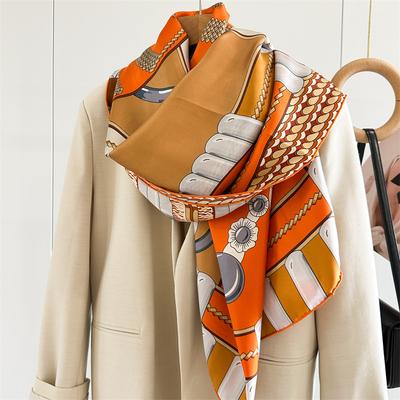 High-End Silk Twill Silk Large Square Scarf Autumn And Winter Versatile Mulberry Silk Scarf Women Go Out With Shawl Scarf