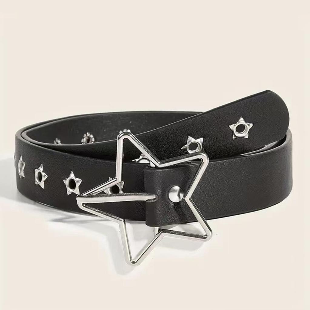 Punk Style Star Buckle Decorative Belt with Multiple Holes Small Star Shaped Eyes Multifunctional Belt Vintage Rivet Waist Belt