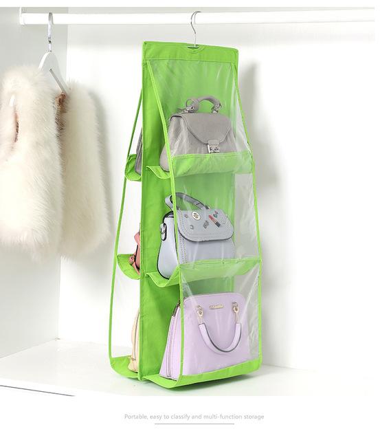 6/8 Pockets Clear Hanging Handbag Organizer, Multi-Shelf Tote Bag Storage Rack with Swivel Hook for Wardrobe Closet