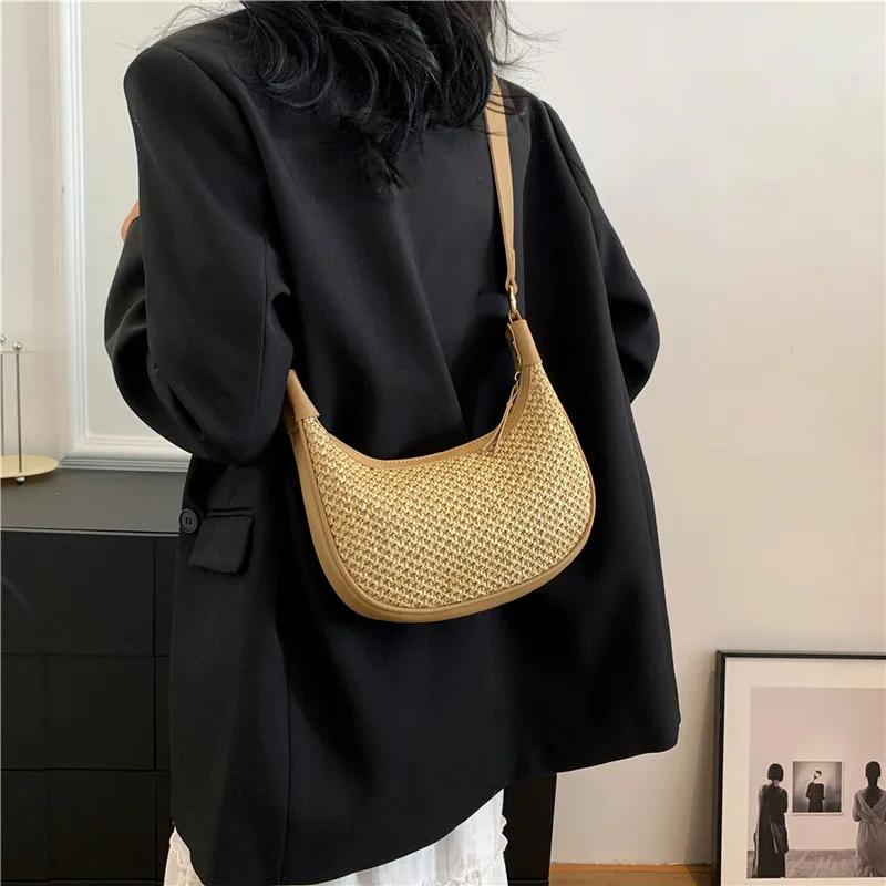 Повседневная соломенная женская маленькая сумка через плечо — фото 3