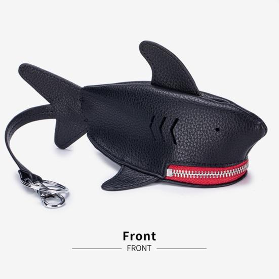 Leather Shark Key Bag Cute Shark Shape Car Key Bag Backpack Charm Shark Pouch with Keyring And Lanyard Zippered Coin Purse