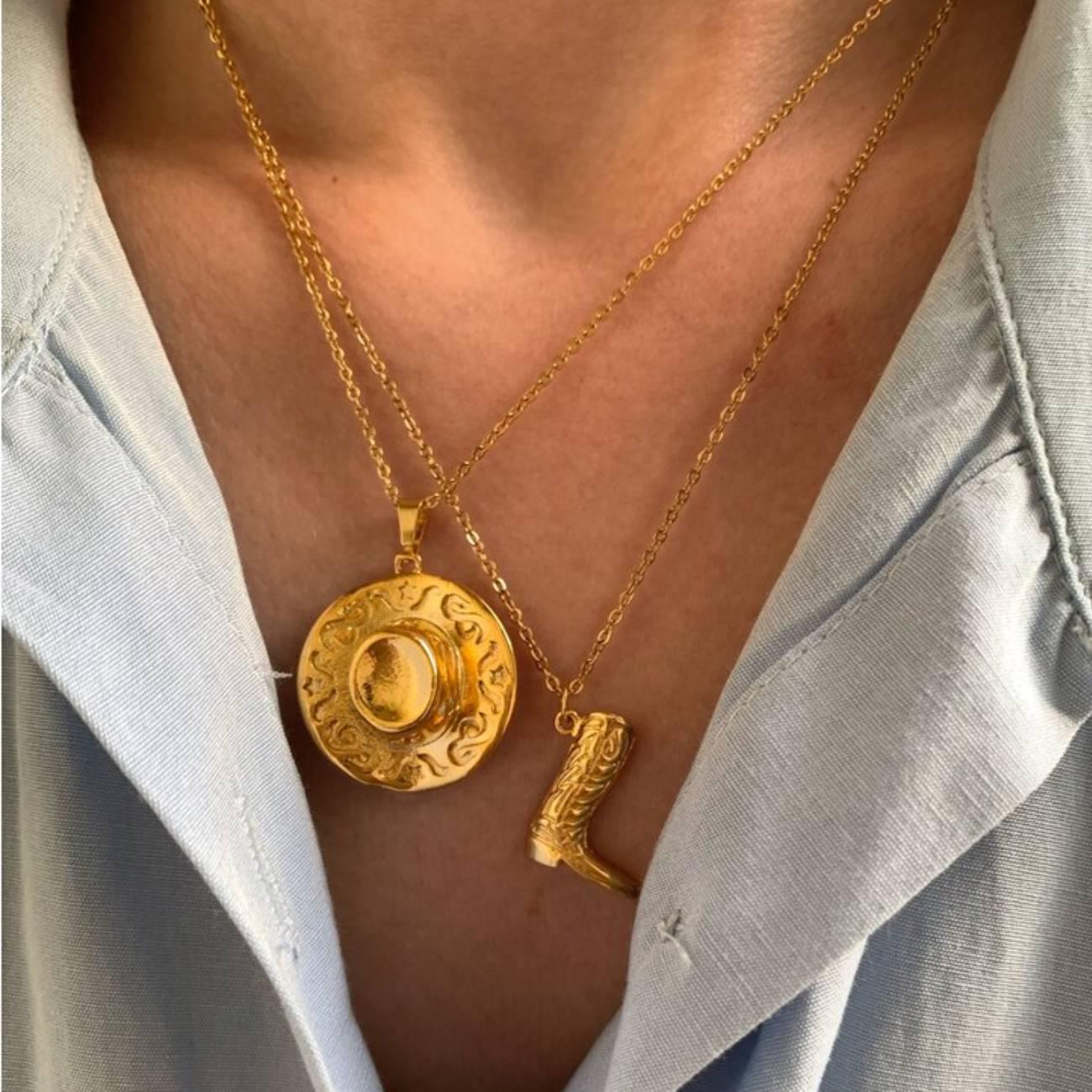 18K Gold-Plated Stainless Steel Cowboy Boot Necklace