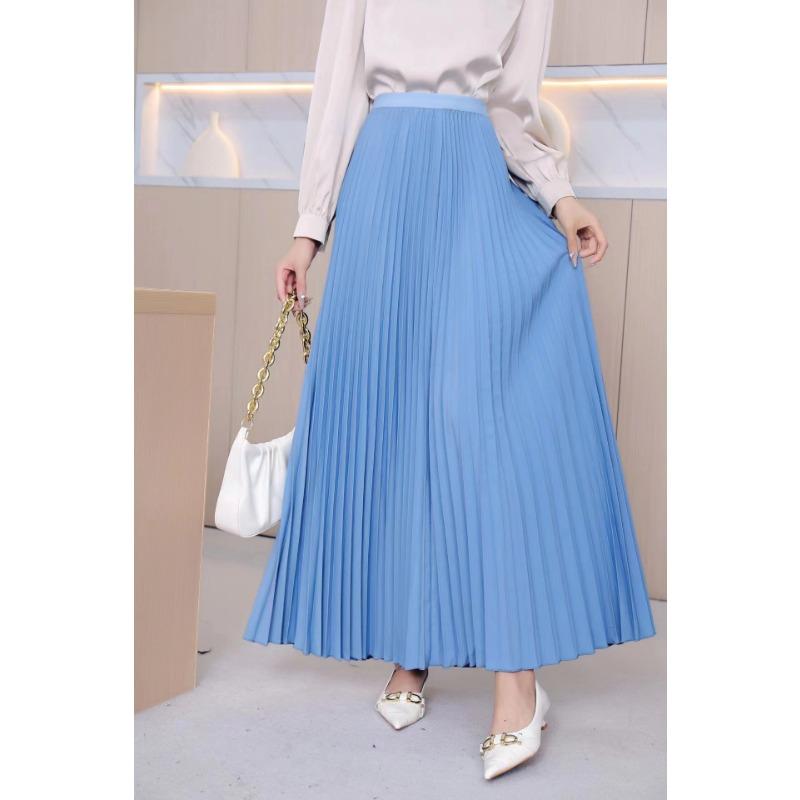 Neuer drapiert plissierter Rock Langer Rock Damen Frühfrühling Neu Hochtaillierter drapiert Rock Frühling und Herbst Farbrock