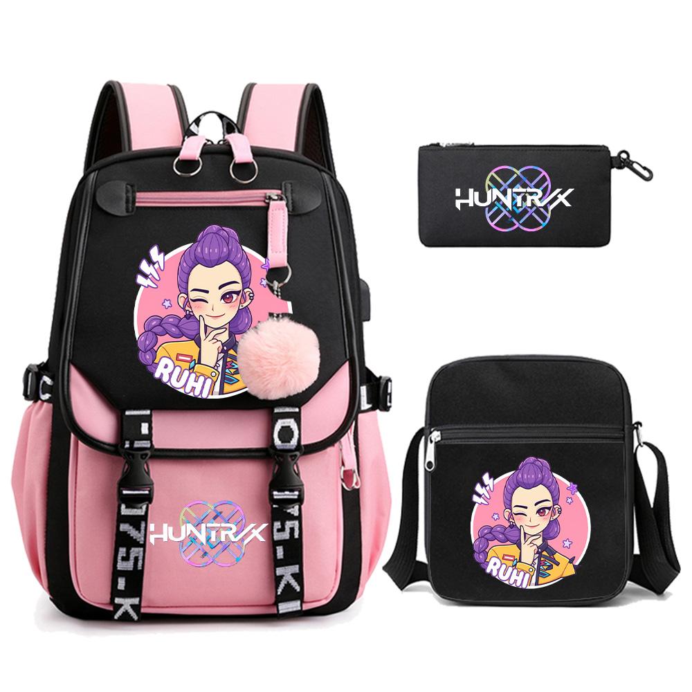 3Pcs/set Anime K-pop Demon Hunters Printed Backpack with Shoulder Bag for Teenager Student Girl Boy Bookbag Large Capacity Travel Bag Kid Gift