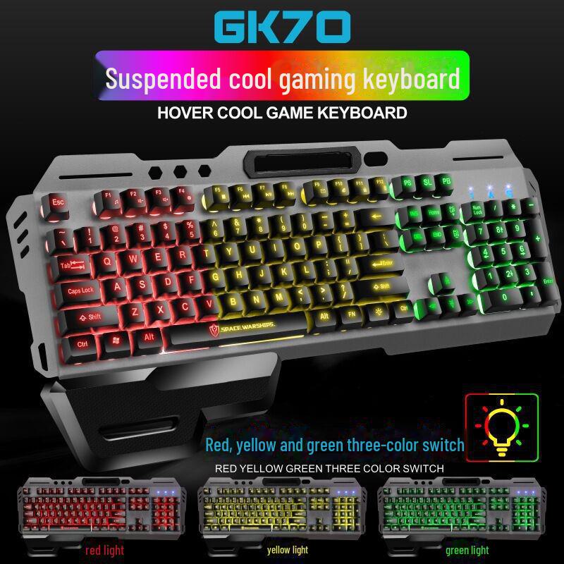 Mechanical Feel Gaming Keyboard & Mouse Set with Luminous Floating Keycaps, Metal Wired USB - Hot Sale