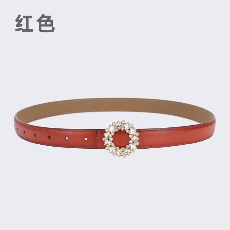 Four Seasons Available Belts Women'S Fashion Versatile Trendy Decoration Suits Cowhide Thin Belt Diamond Genuine Leather Ins Style Jeans Belt