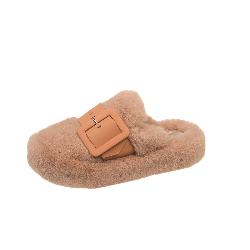 Thick-soled Fluffy Slippers for Women To Wear In Autumn and Winter 2025, New Muffin Half-slippers, High-end Cotton Slippers