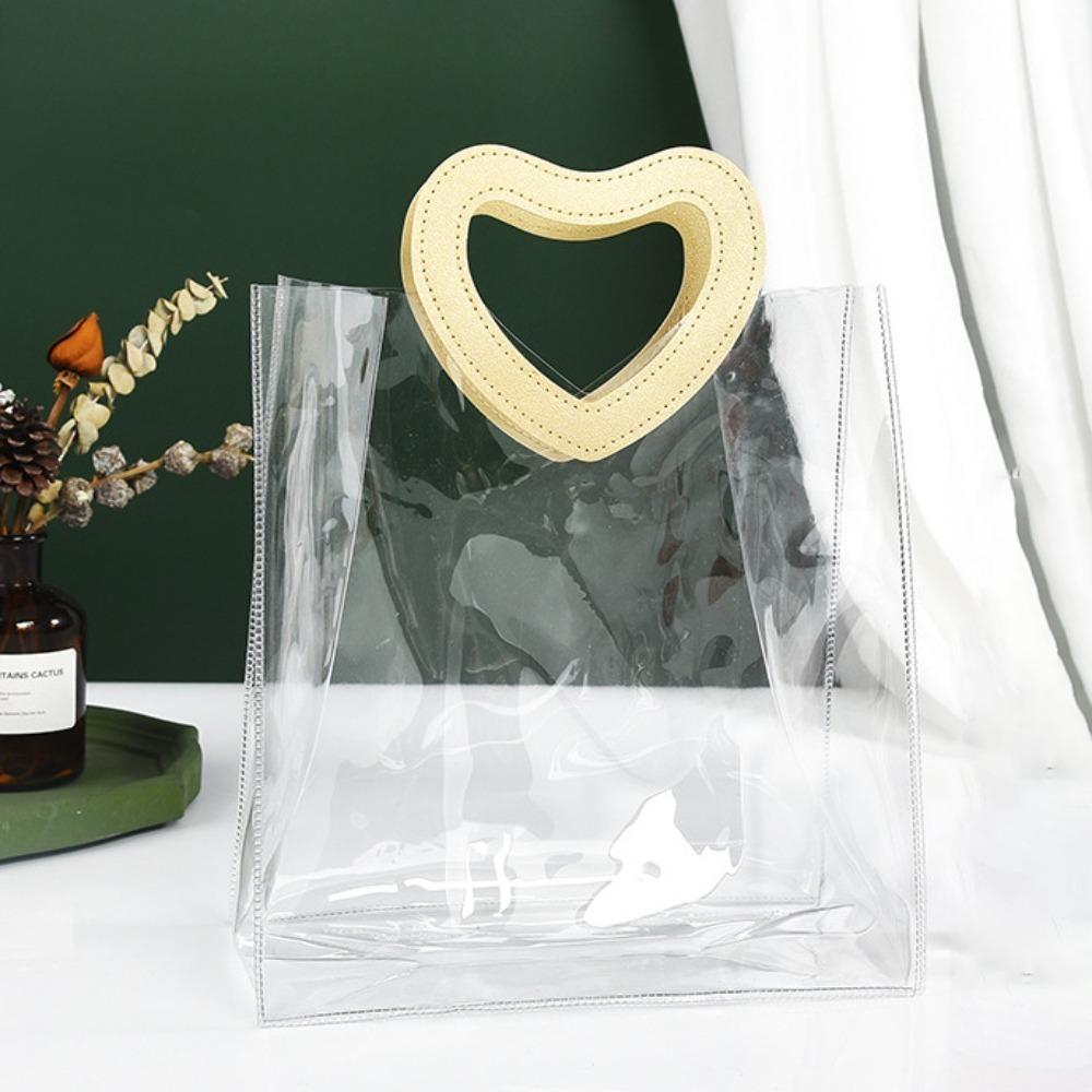 

ПВХ прозрачная сумка-тоут в форме сердца с ручкой подарочный пакет высокого качества водонепроницаемая сумка для хранения S-Yellow Handle