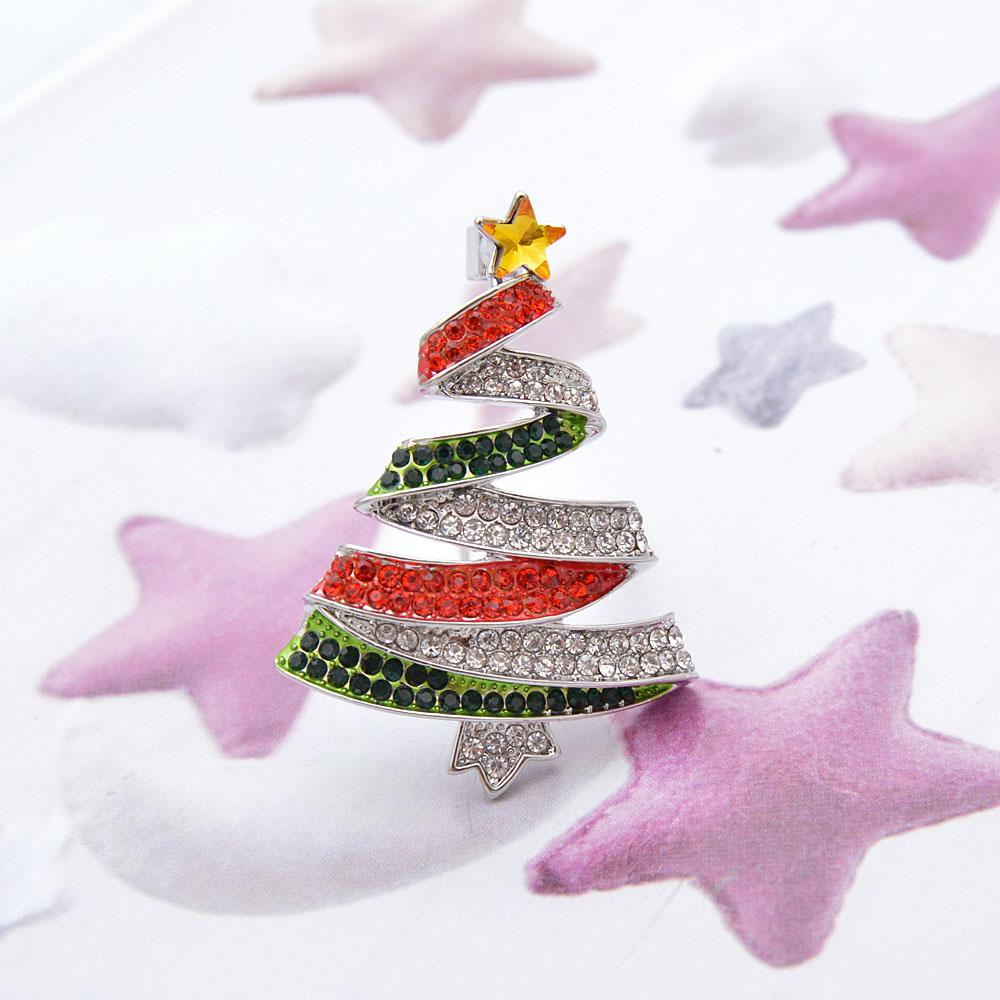 Neue rote und grüne Strass Weihnachtsbaum Brosche Winter Design Festival Pins Unisex Party Zubehör Hohe Qualität