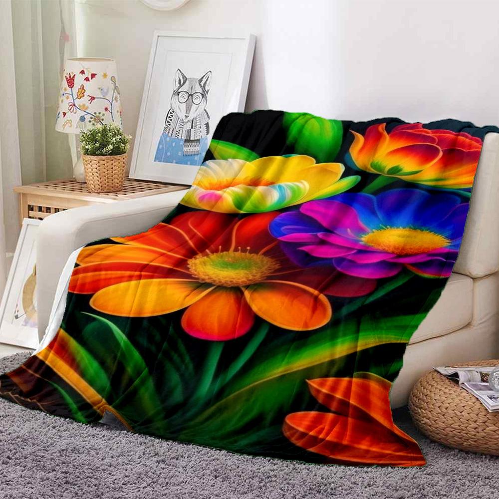 1pc Colorful Flowers Blanket Lightweight Flannel Blanket Throw Blanket For Sofa, Bed, Travel, Camping, Livingroom, Couch, Chair, And Bed Yy2509026214