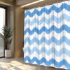 1 piece of wavy blue line pattern shower curtain - ocean soothing design, simple and clean white polyester fabric with hooks