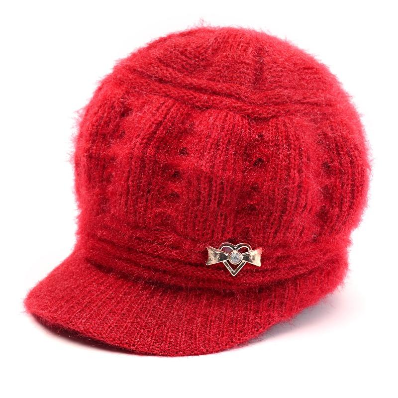 Herbst- und Wintermütze warme Kaninchenfell-Strickmütze Damen alte Dame Wollmütze Fleece-Glockenhut