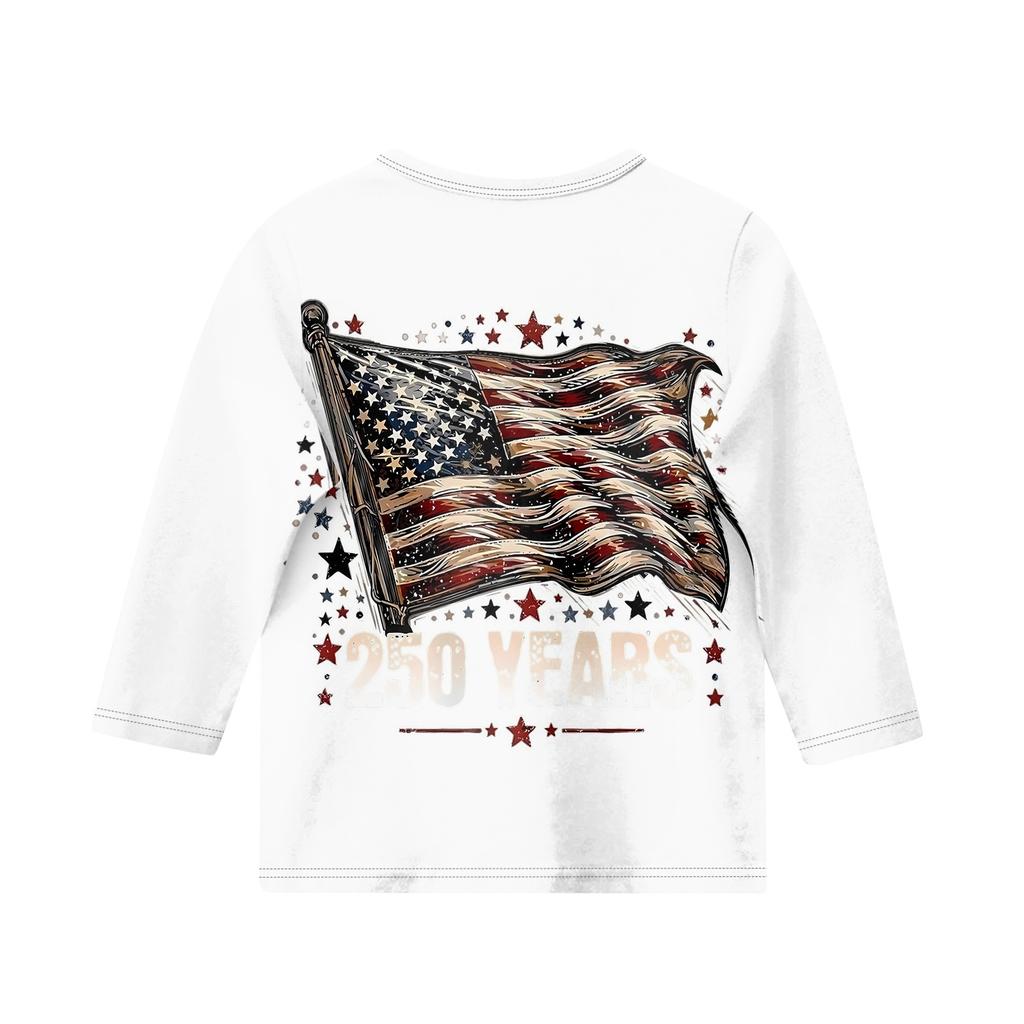 Children's Independence Day Printed Round Neck Seven Quarter Sleeve Casual T-shirt