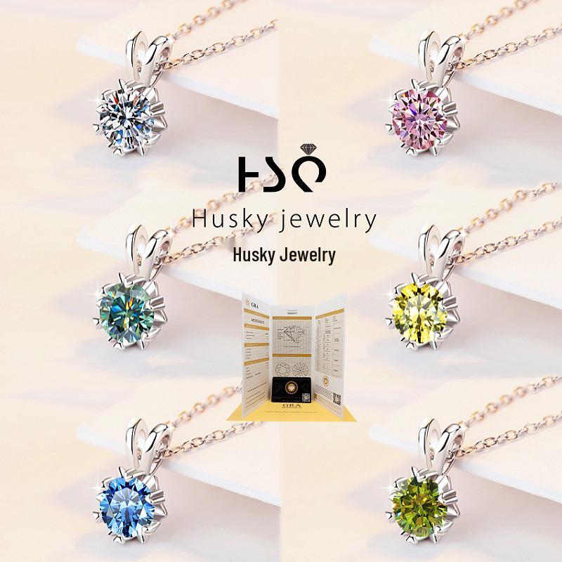 

S925 Sterling Silver Snowflake Pendant Necklace - Women s Fashion Moissanite Clavicle Chain