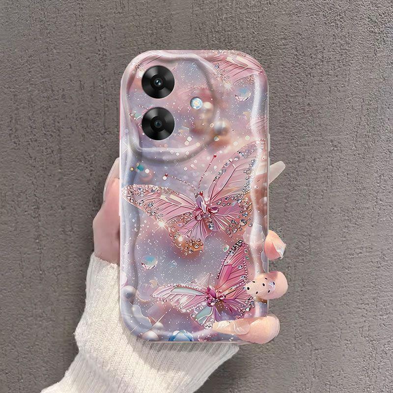 Realme Note60 Mobile Phone Case Cream Pattern White Crystal Butterfly