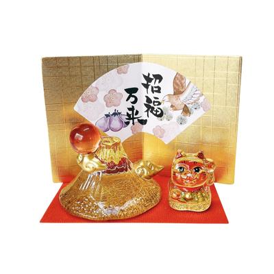 Mont Fuji Fuji Doré avec patte droite environ 9cm porte-bonheur petit doré Yuzusha Maneki-neko (chat qui fait signe) élevé, ornement, grand, charme,