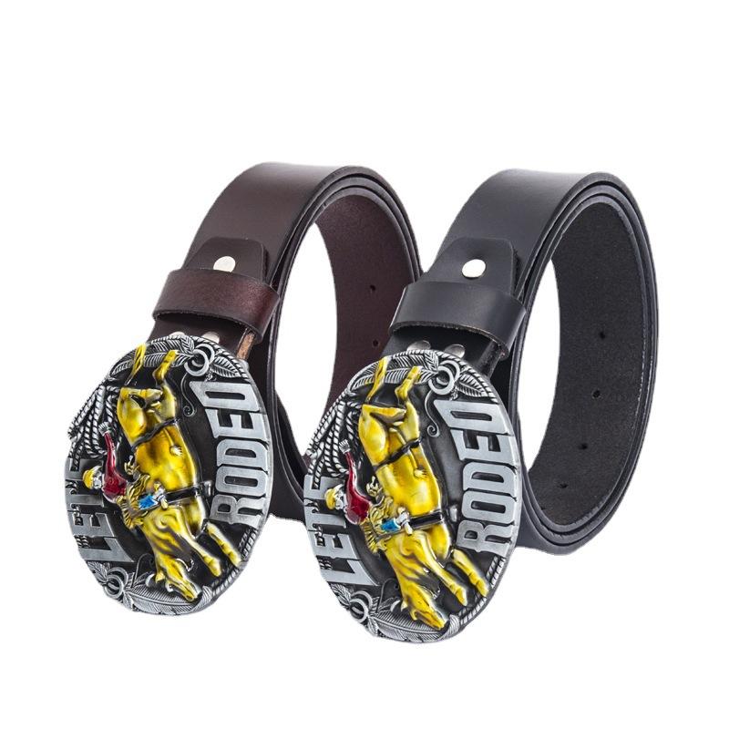 Gürtel aus einer Legierung, Western-Denim-Gürtel, Rodeo-Gürtel mit glatter Schnalle