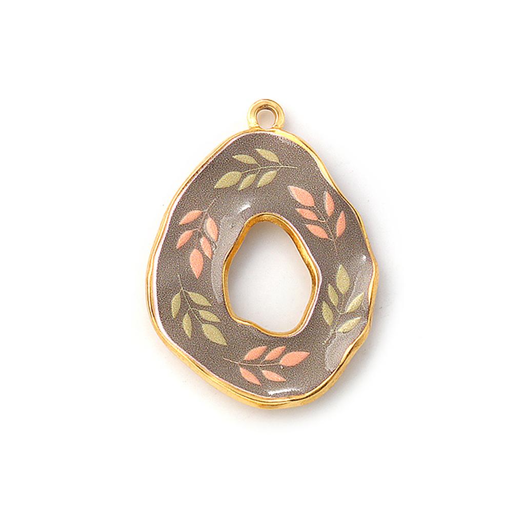 1PC 304 Stainless Steel Pendants 18K Gold Plated Multicolor Flower Natural Scenery Printed Charms for DY Necklace Jewelry Making