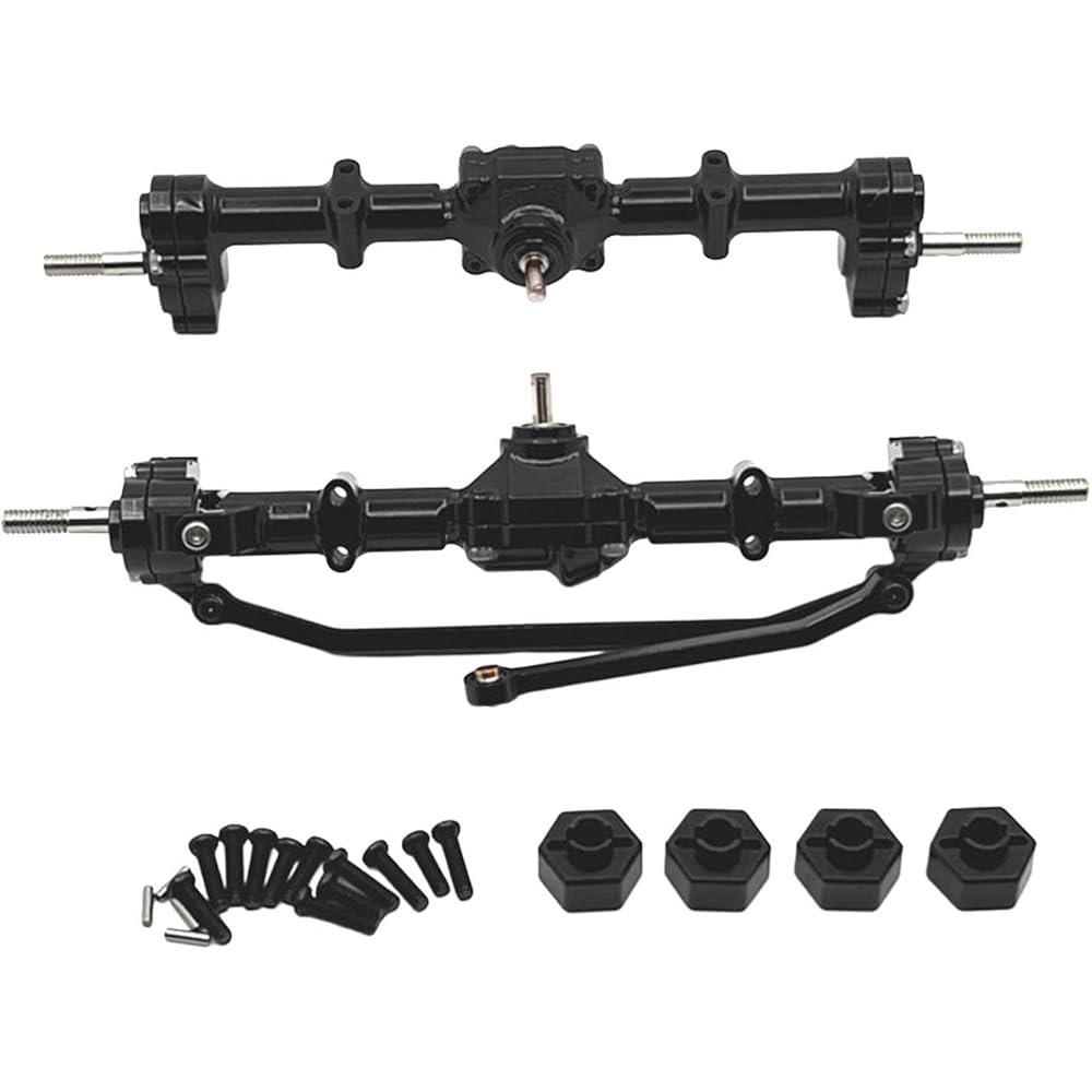 Generic 1:12 Front and Rear Axle Housing Set, Front and Rear Bridge Repair Parts, Practical Bridge Shaft Complete Set for MN168 Model Trucks, Black