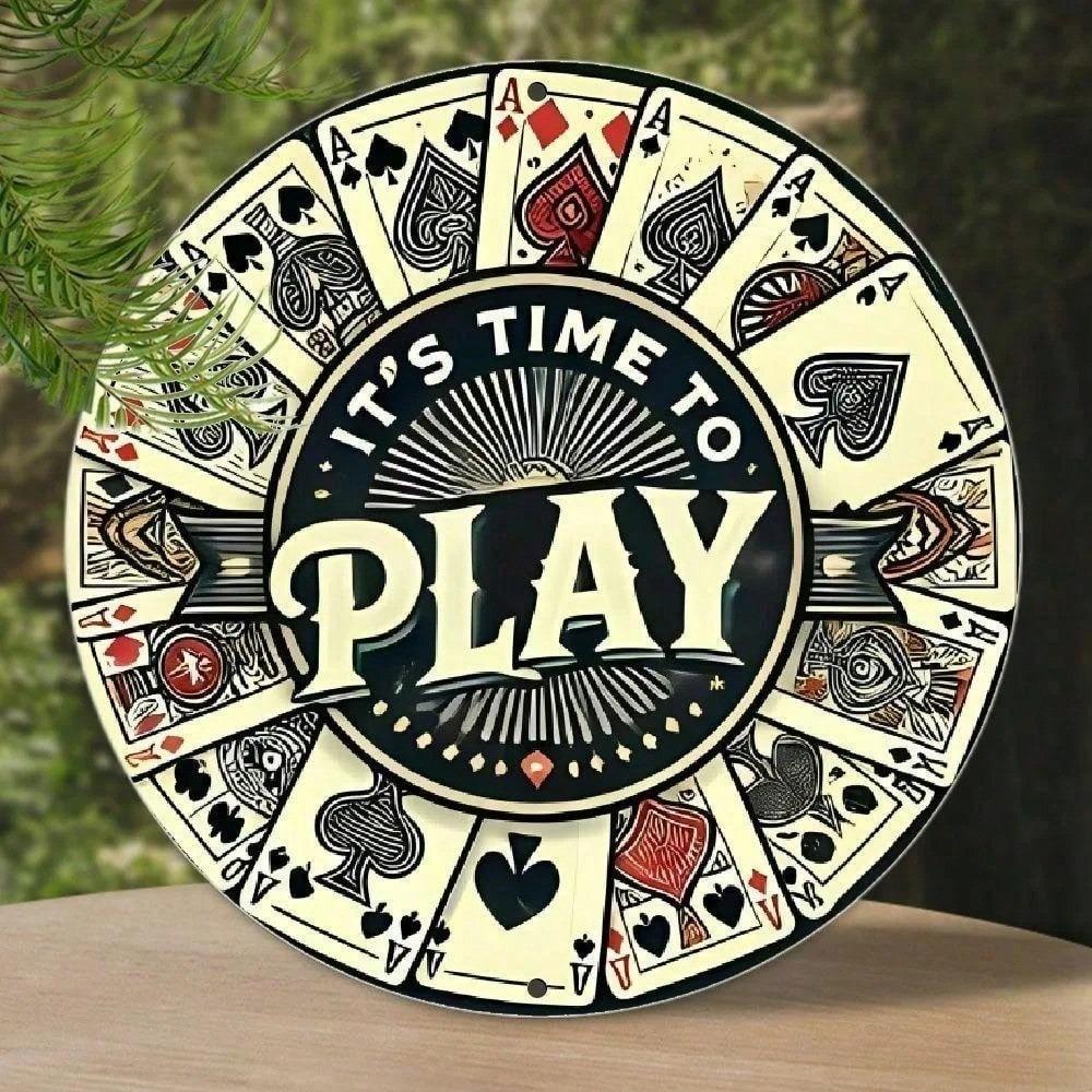 Vintage Poker 2D Flat Metal Wall Sign Retro Aluminum Tin Plaque for Home Decor Man Cave Garage Bar Club Art