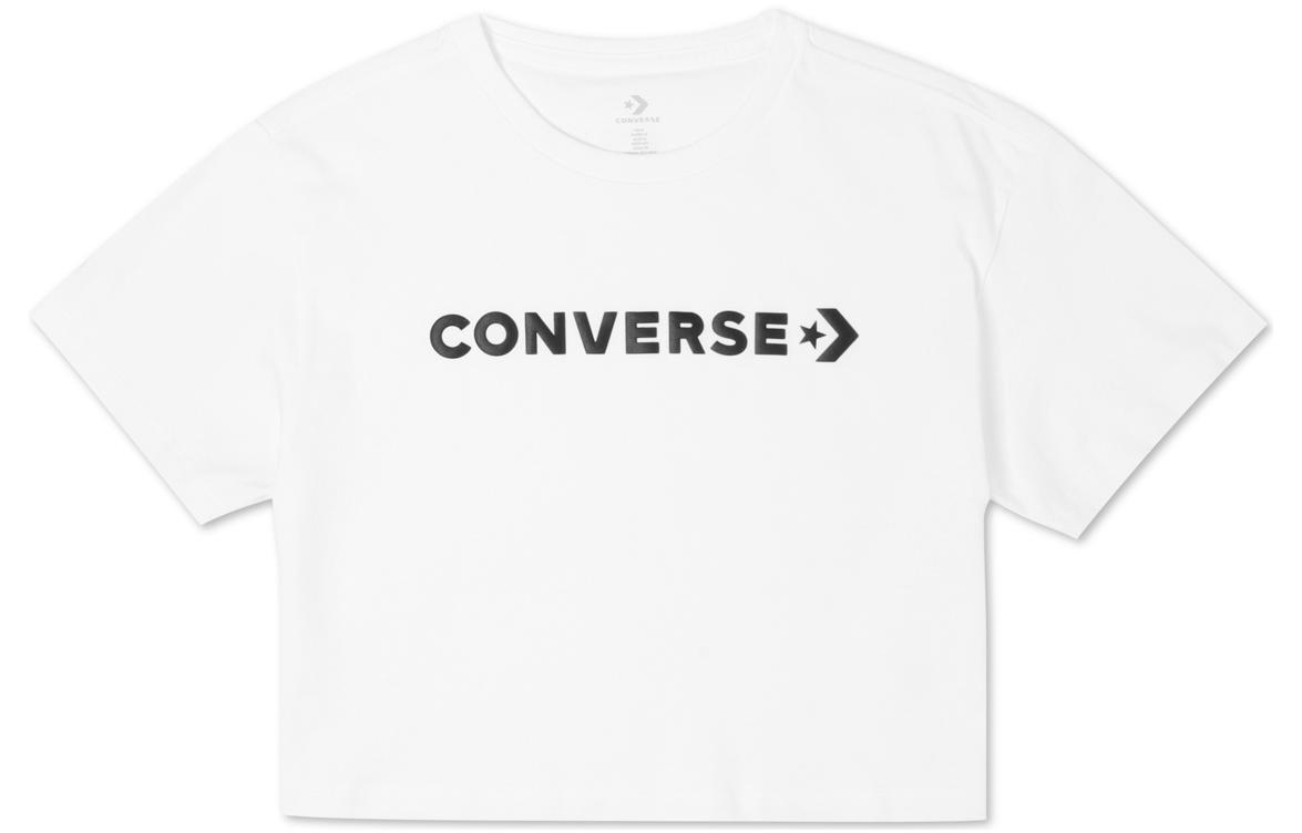 Converse Puff Wordmark Crop Tops Women s White Crew Neck Moderate 10021656-A05 XXL