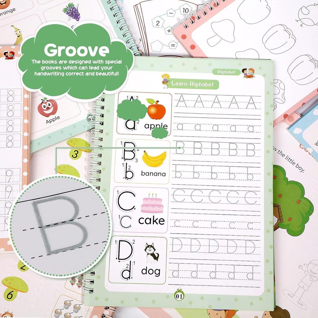 Magical Handwriting Workbooks Handwriting Practice Magic Copybook, Handwriting Aid Magic Pen Reusable Copybook Grooves Template Design for Children