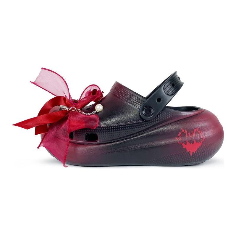Crocs Crush Clog Puff Schuhe EVA Schön Gefertigt Rose Flamme Liebesbrief Schleifenband Perle Geschenkbox Clog Schuhe Unisex Schwarz und Rot