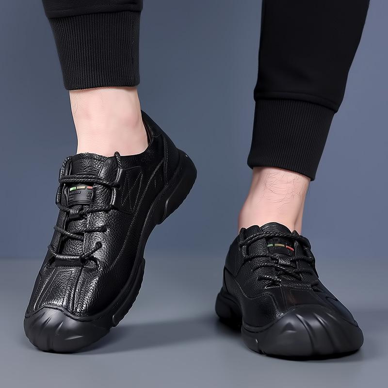 Men's Shoes Cowhide Baotou Genuine Leather Casual Leather Shoes Men Lace Up Soft Sole Mountaineering Shoes Loafers Man Shoe