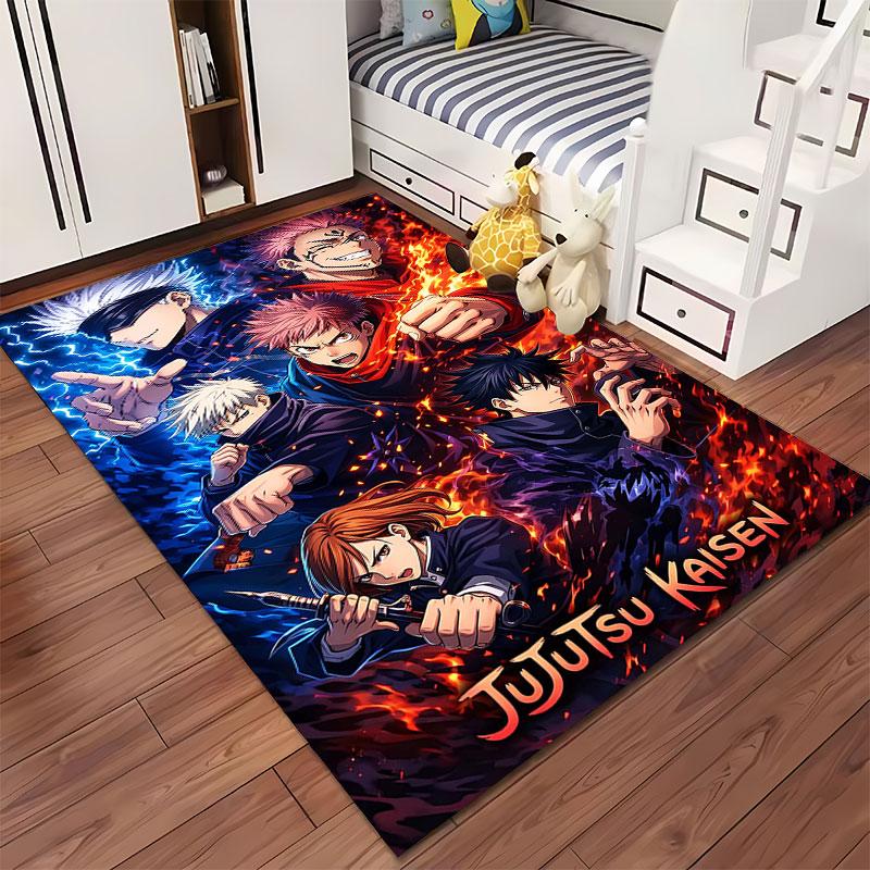 Anime Characters with Fiery Design suitable as a non-slip mat for the living room or bedroom sofa